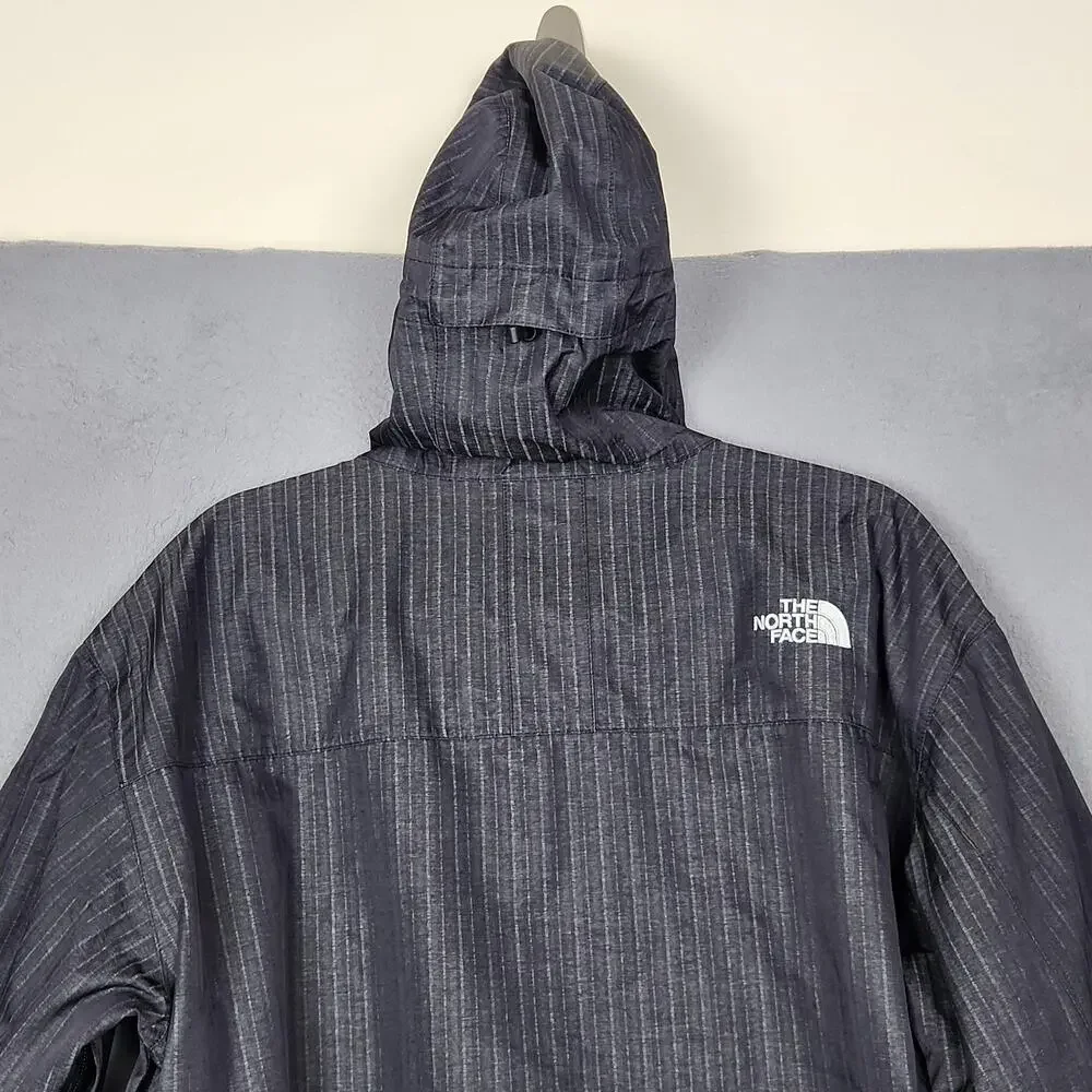 North Face Instigator Jacket Mens Large Gray Pinstripe Hooded Full Zip Insulated